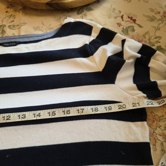 Nautica blue white striped boatneck top 3/4 Sleeve Women's Size XLarge - Picture 4 of 7